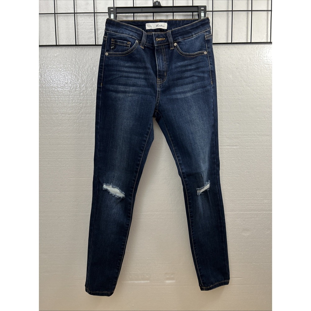 KanCan Mid‎ Rise Dark Wash Distressed Skinny Jeans Size 5/26 SKU 60079